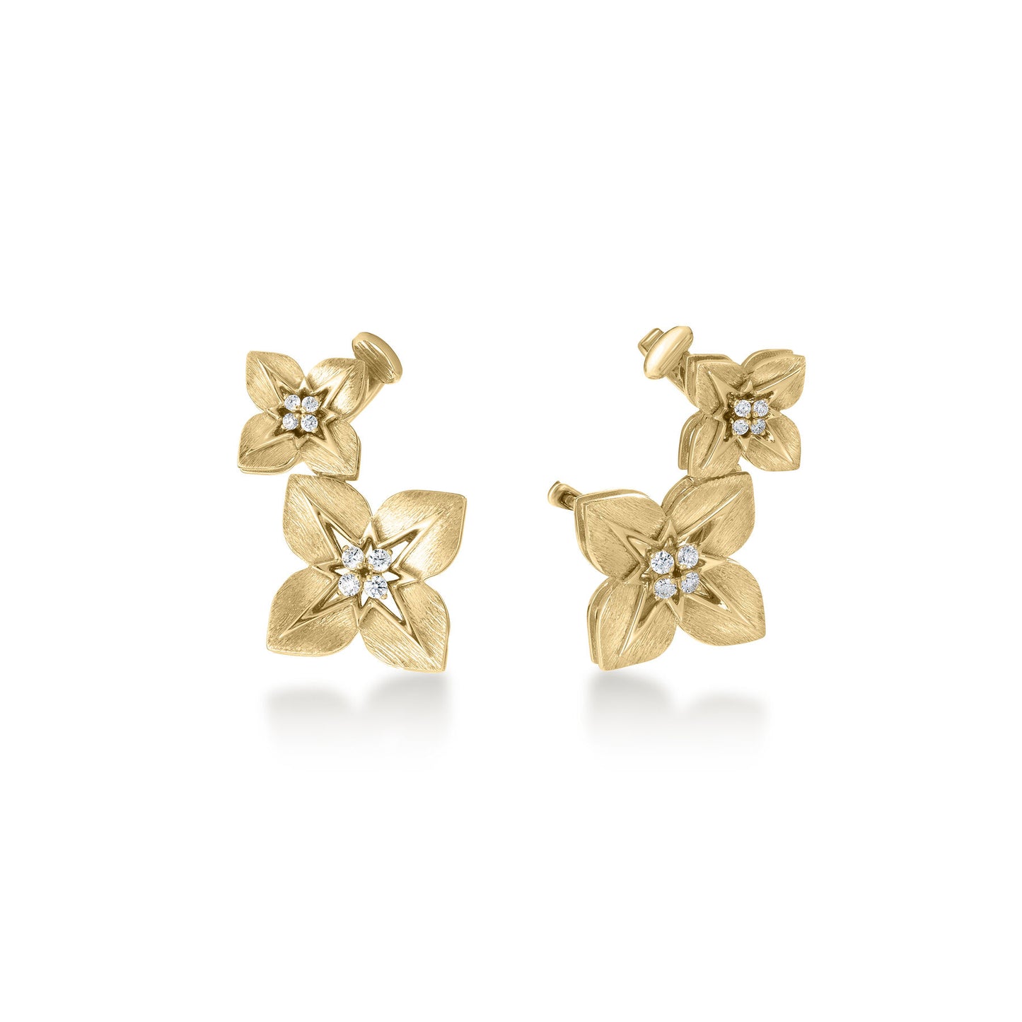 18K YWG PRINCESS STAR DOUBLE DIAMOND STAR EARRINGS