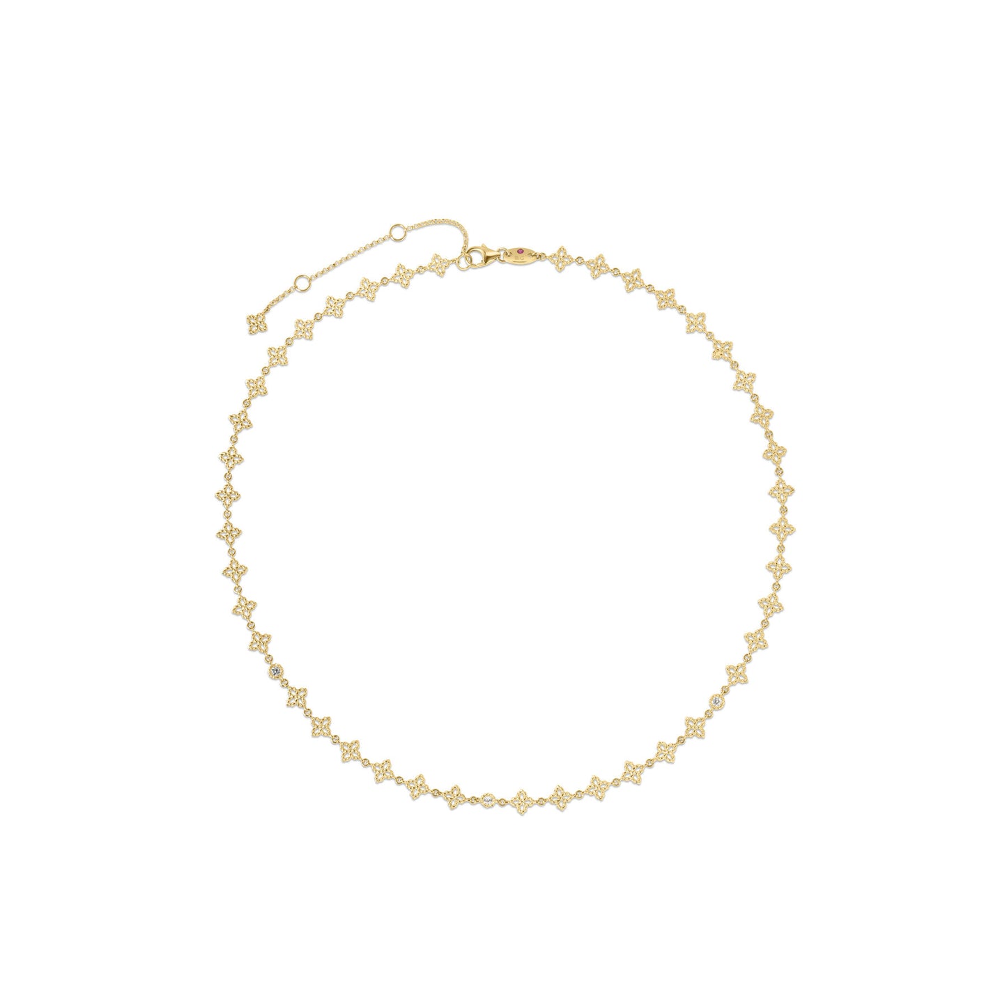 18K YELLOW GOLD PRINCIPESSA DIAMOND & FLOWER LINK NECKLACE