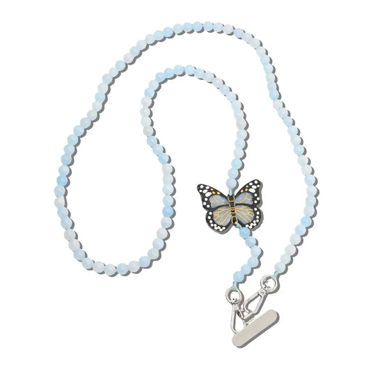 HAND PAINTED MONARCH BUTTERFLY GEMSTONE CROSSBODY PHONE CHAIN
