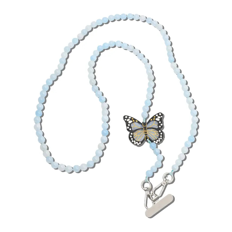HAND PAINTED MONARCH BUTTERFLY GEMSTONE CROSSBODY PHONE CHAIN
