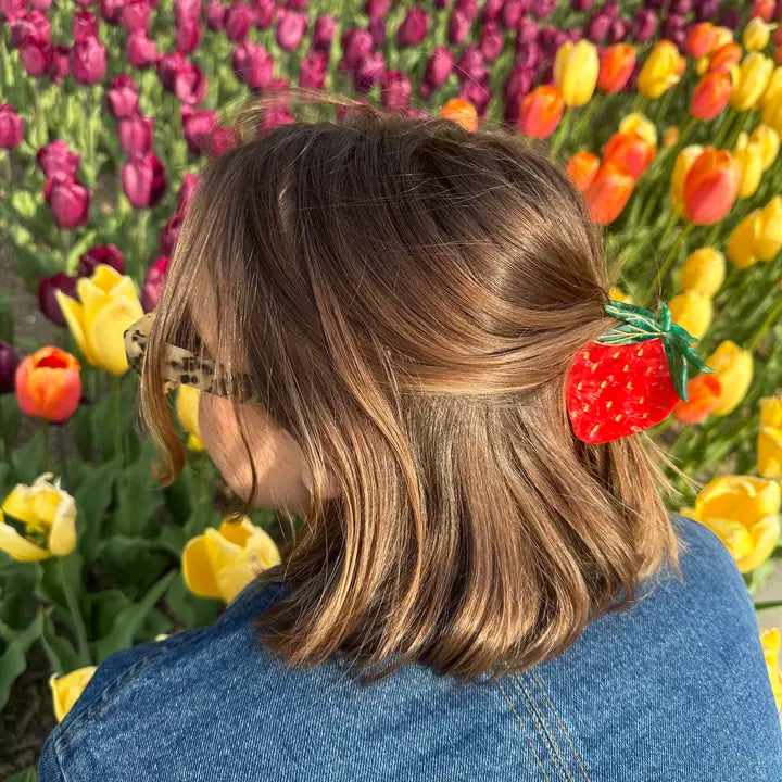 HAND-PAINTED STRAWBERRY FRUIT CLAW HAIR CLIP