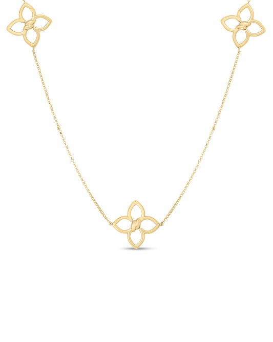 18K YG LONG DIAMOND CIALOMA FLOWER STATION NECKLACE