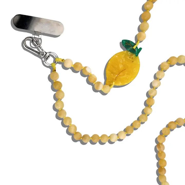 HAND PAINTED LEMON GEMSTONE CROSSBODY PHONE CHAIN