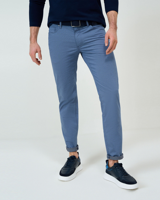 CADIZ HI FLEX MICRO PRINT TROUSER - DUSTY BLUE