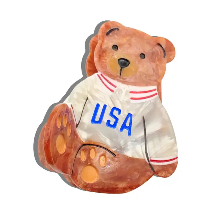 HAND PAINTED USA TEDDY CLAW CLIP