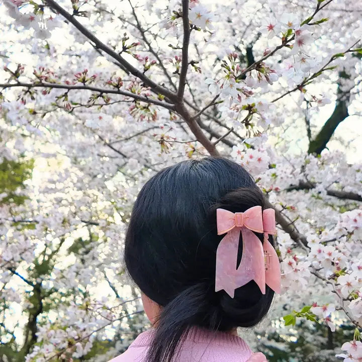 HAND-PAINTED BOW CLAW HAIR CLIP - PINK