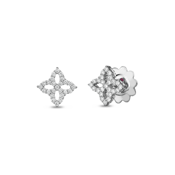 18K WG VENETIAN PRINCESS DIAMOND OUTLINE SMALL FLOWER STUD EARRINGS