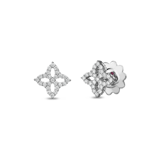 18K WG VENETIAN PRINCESS DIAMOND OUTLINE SMALL FLOWER STUD EARRINGS