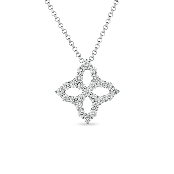 18K WG VENETIAN PRINCESS DIAMOND OUTLINE MEDIUM FLOWER NECKLACE