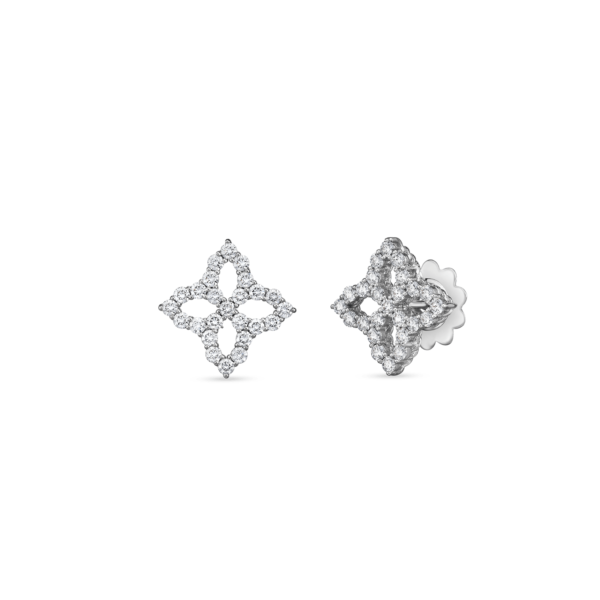 18K WG VENETIAN PRINCESS DIAMOND OUTLINE FLOWER MEDIUM STUD EARRINGS