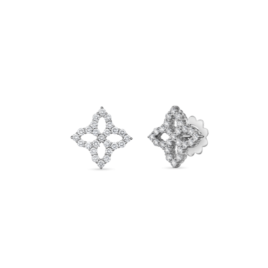 18K WG VENETIAN PRINCESS DIAMOND OUTLINE FLOWER MEDIUM STUD EARRINGS