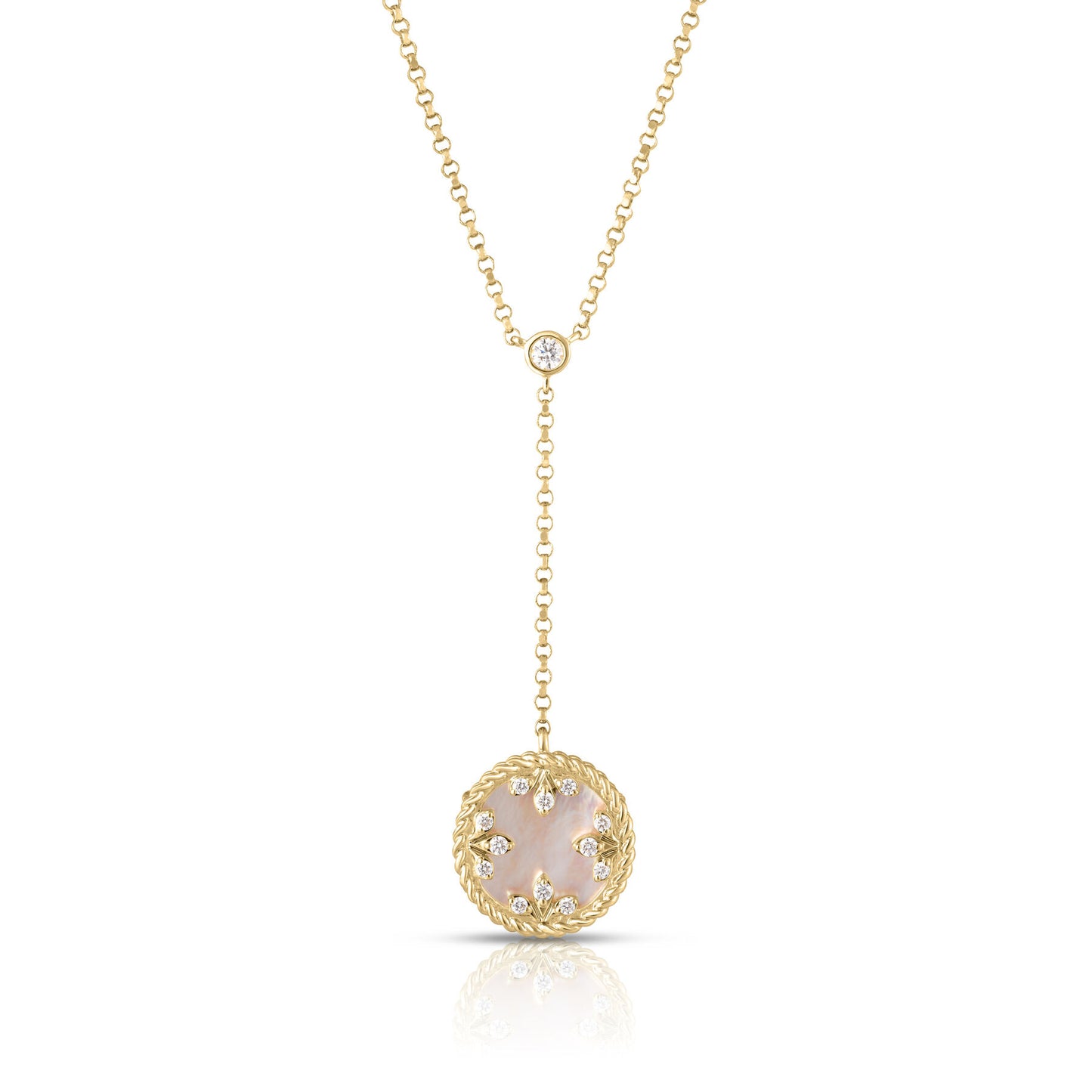 18K YG MEDALLIAN MOP LARIAT NECKLACE