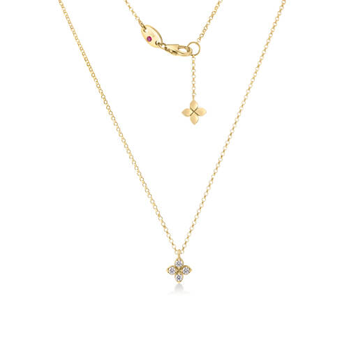 18K YG LOVE BY THE INCH SMALL DIAMOND FLOWER NECKLACE