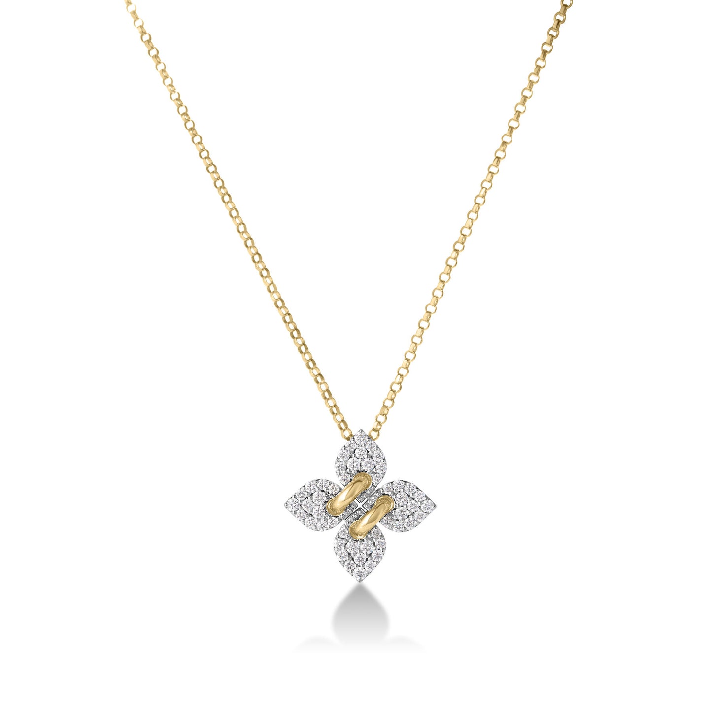 18K YW VP Filo Two-Tone Pave Flower Diamond Pendant Necklace