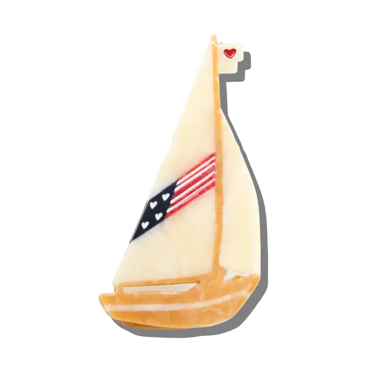 HAND PAINTED AMERICANA SAILBOAT HAIR CLIP