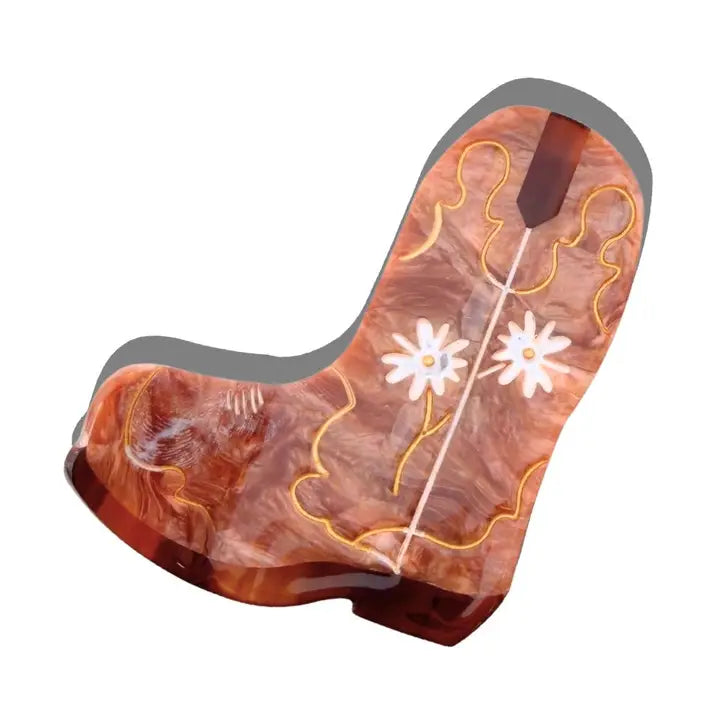 HAND PAINTED DAISY COWBOY BOOT CLAW CLIP