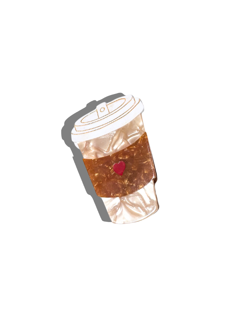 HAND-PAINTED HEART COFFEE CUP ACETATE CLAW HAIR CLIP