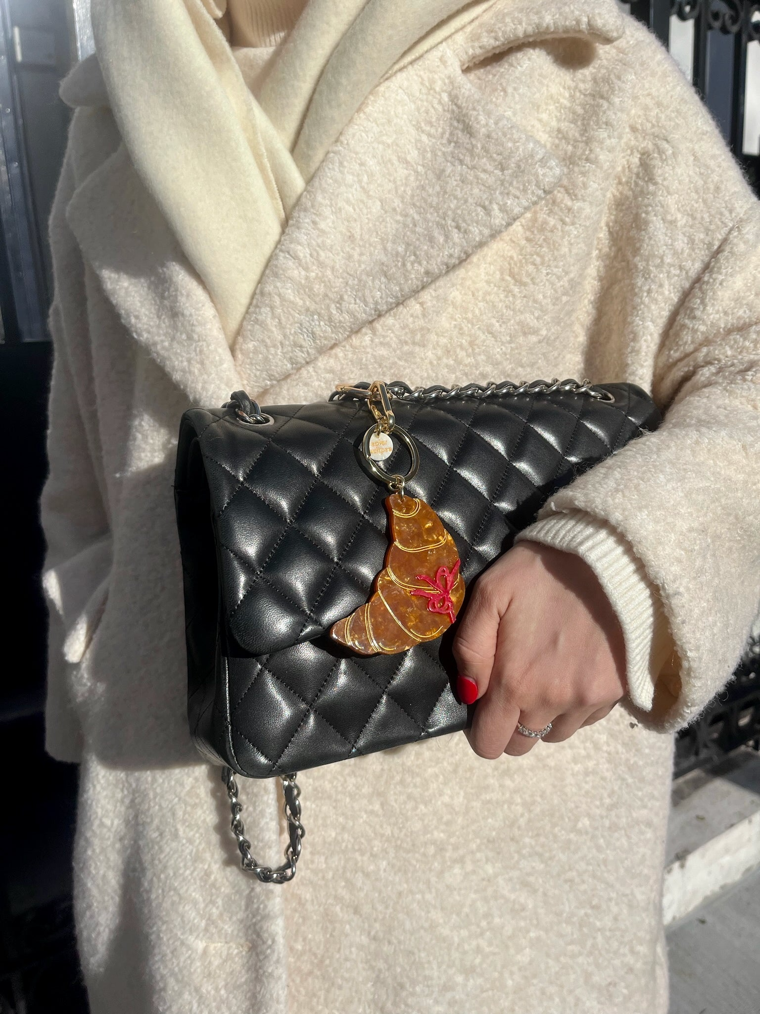 HAND-PAINTED CROISSANT BAG CHARM + KEYCHAIN