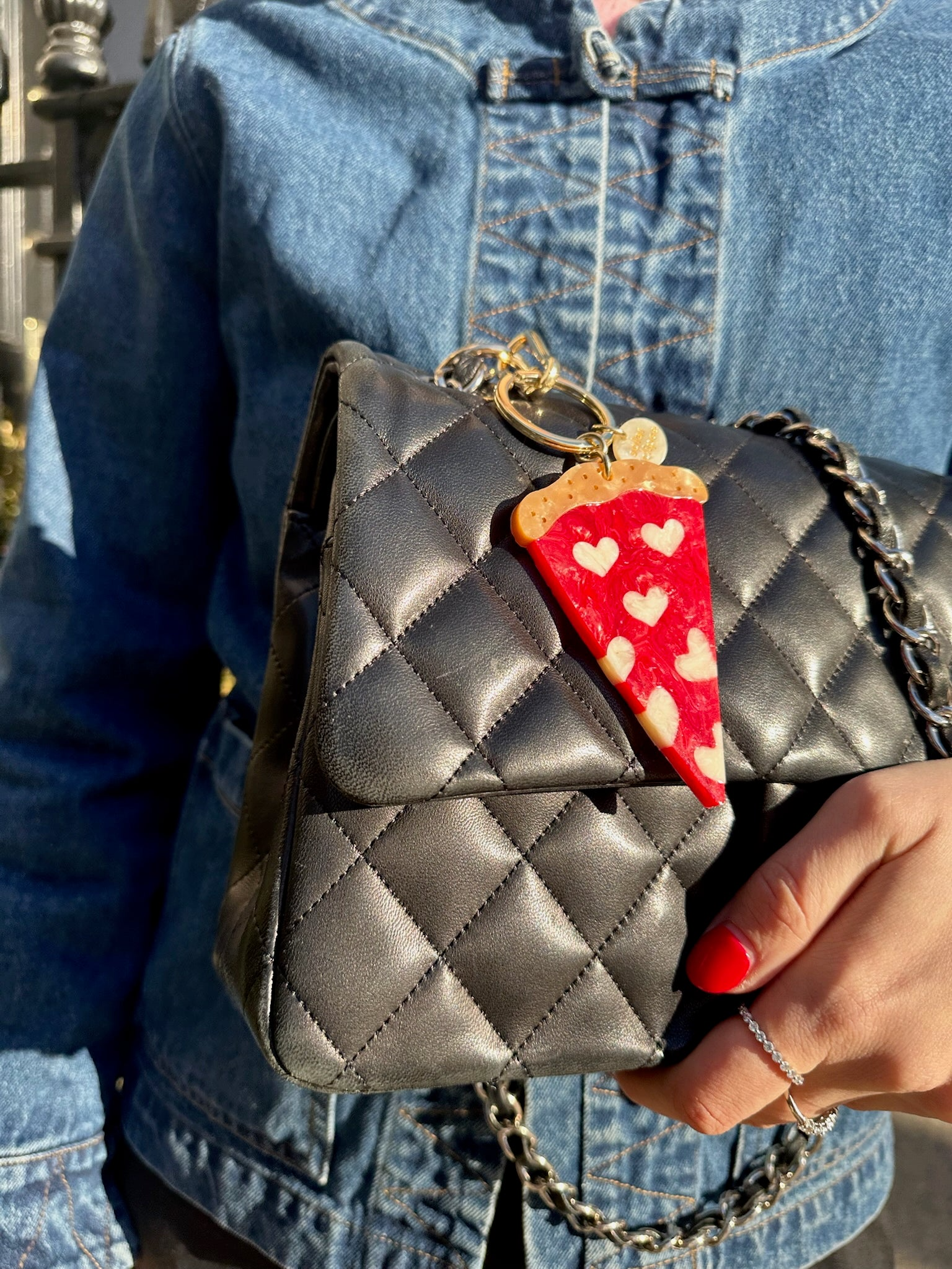 HAND-PAINTED PIZZA SLICE BAG CHARM + KEYCHAIN