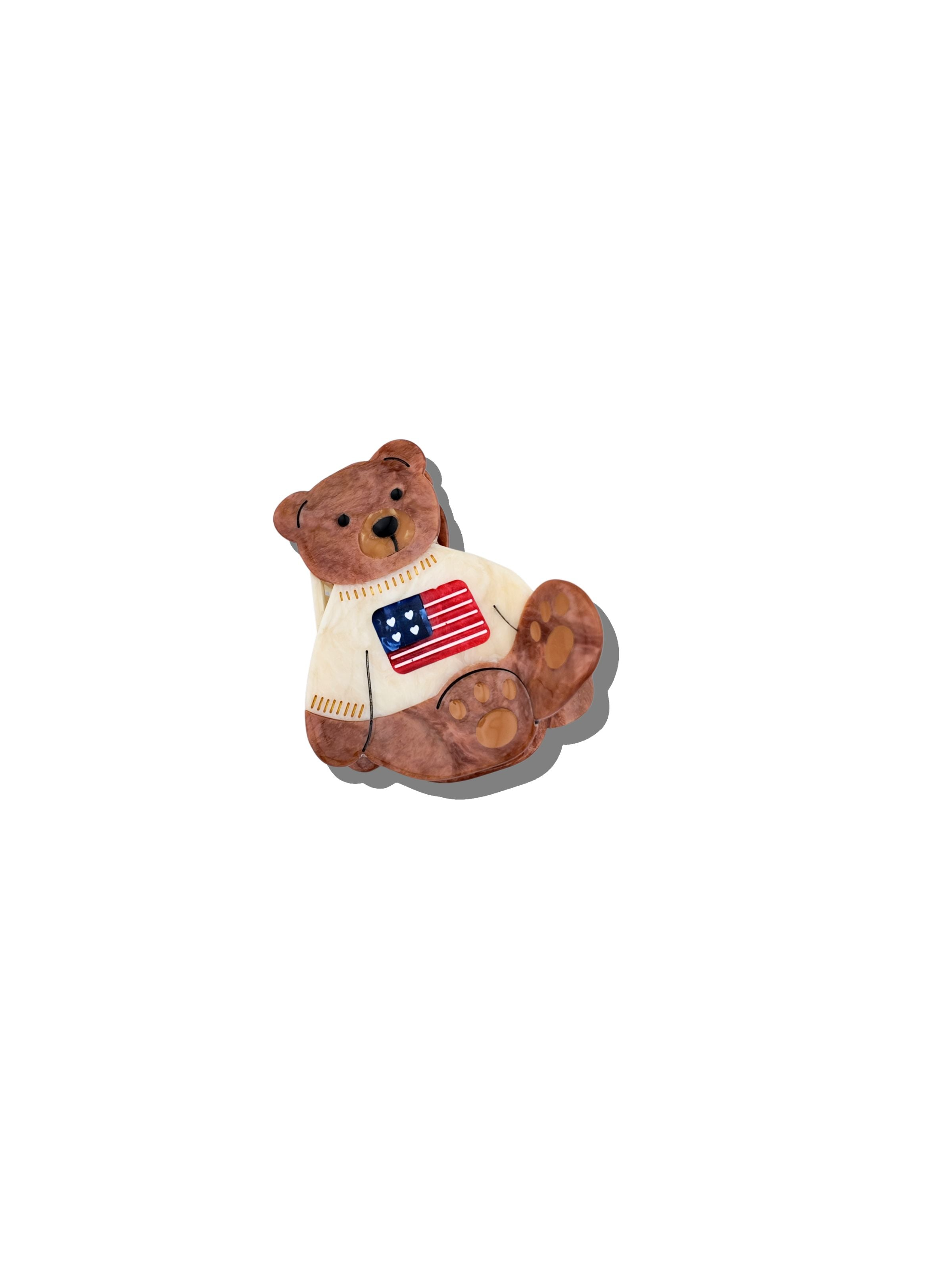 HAND-PAINTED AMERICANA TEDDY BEAR CLAW HAIR CLIP