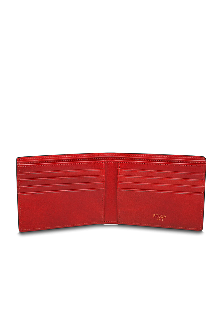 DOLCE CONTRAST 8 POCKET DELUXE EXECUTIVE WALLET - DARK BROWN/RED