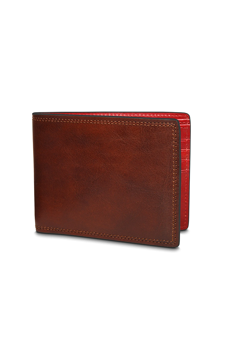 DOLCE CONTRAST 8 POCKET DELUXE EXECUTIVE WALLET - DARK BROWN/RED