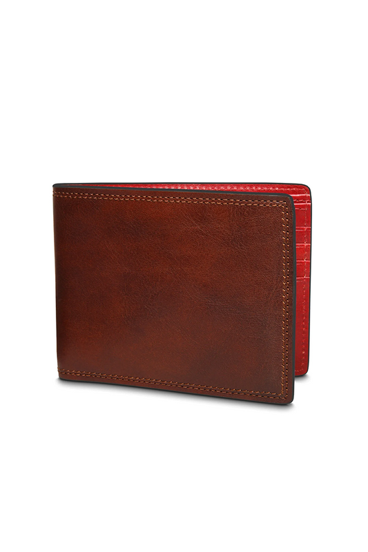 DOLCE CONTRAST 8 POCKET DELUXE EXECUTIVE WALLET - DARK BROWN/RED