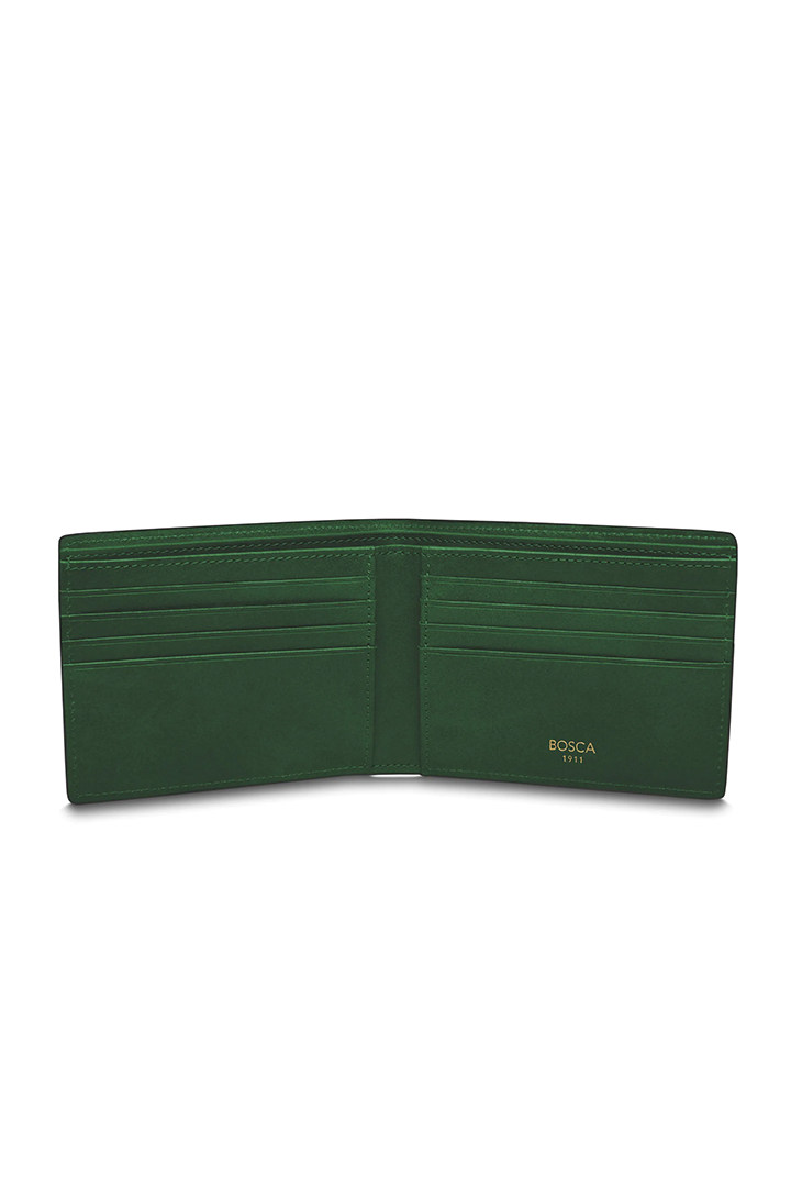 DOLCE CONTRAST 8 POCKET DELUXE EXECUTIVE WALLET - DARK BROWN/GREEN