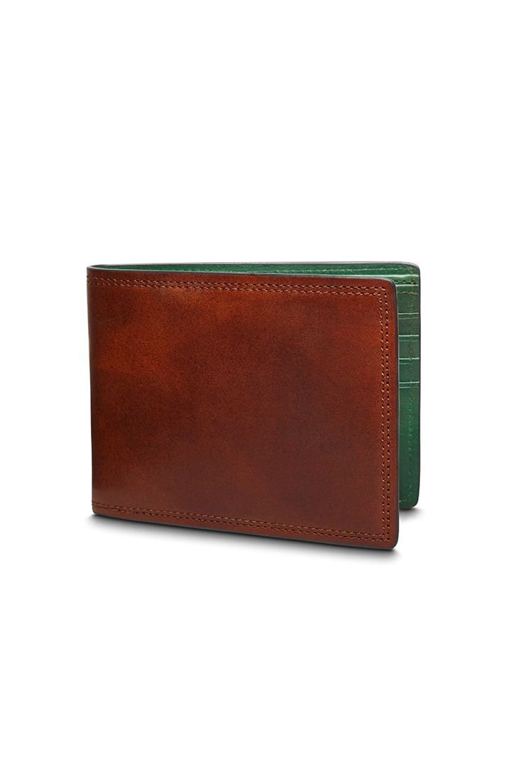 DOLCE CONTRAST 8 POCKET DELUXE EXECUTIVE WALLET - DARK BROWN/GREEN