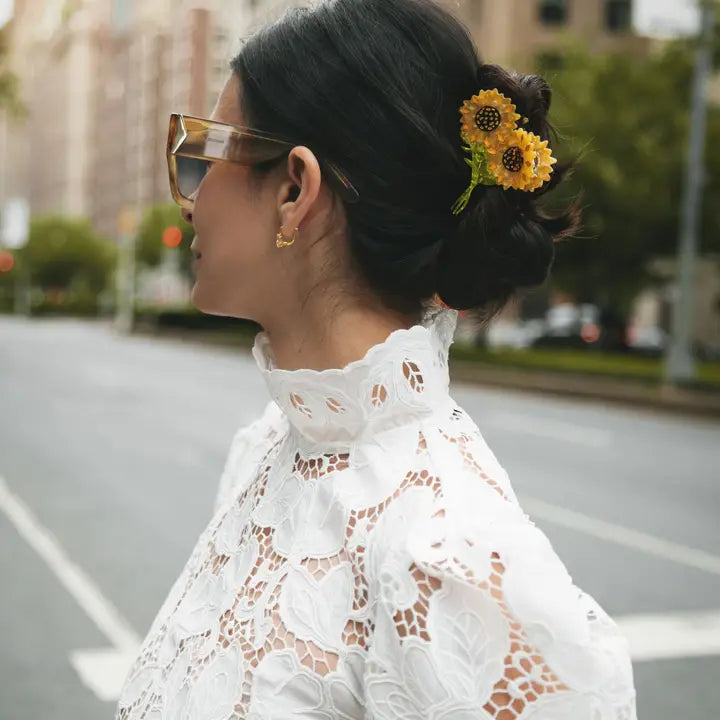 HAND PAINTED SUNFLOWER STEM CLAW HAIR CLIP