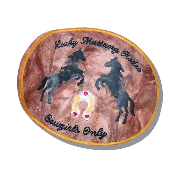 HAND PAINTED LUCKY MUSTANG RODEO LAY FLAT HAIR CLIP