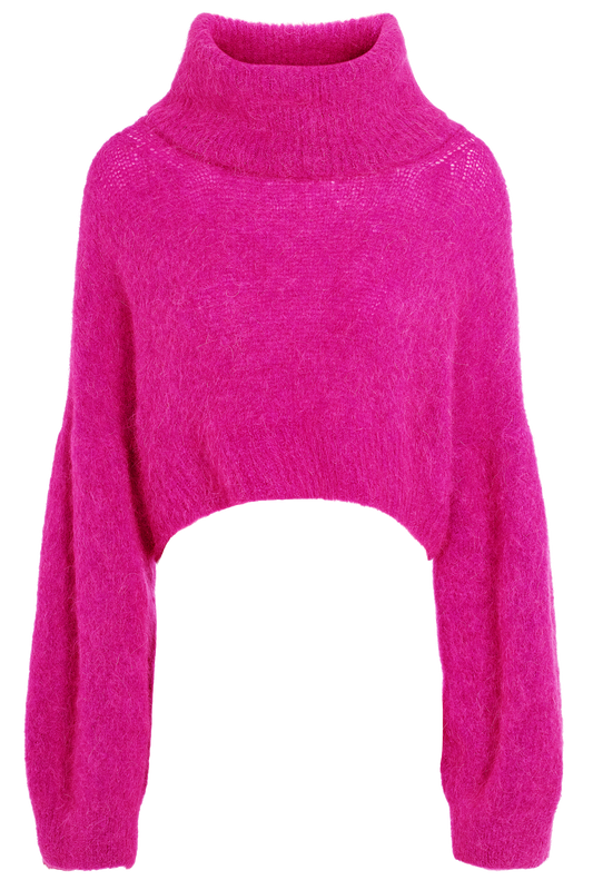ANDREA ROLLNECK CROPPED ALPACA PULLOVER - NEON PINK