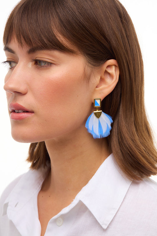 VENICE BAY FEATHER BEZEL DROP EARRINGS