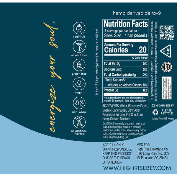 HIGH RISE DELTA 9 SELTZER 4PK - BLUEBERRY
