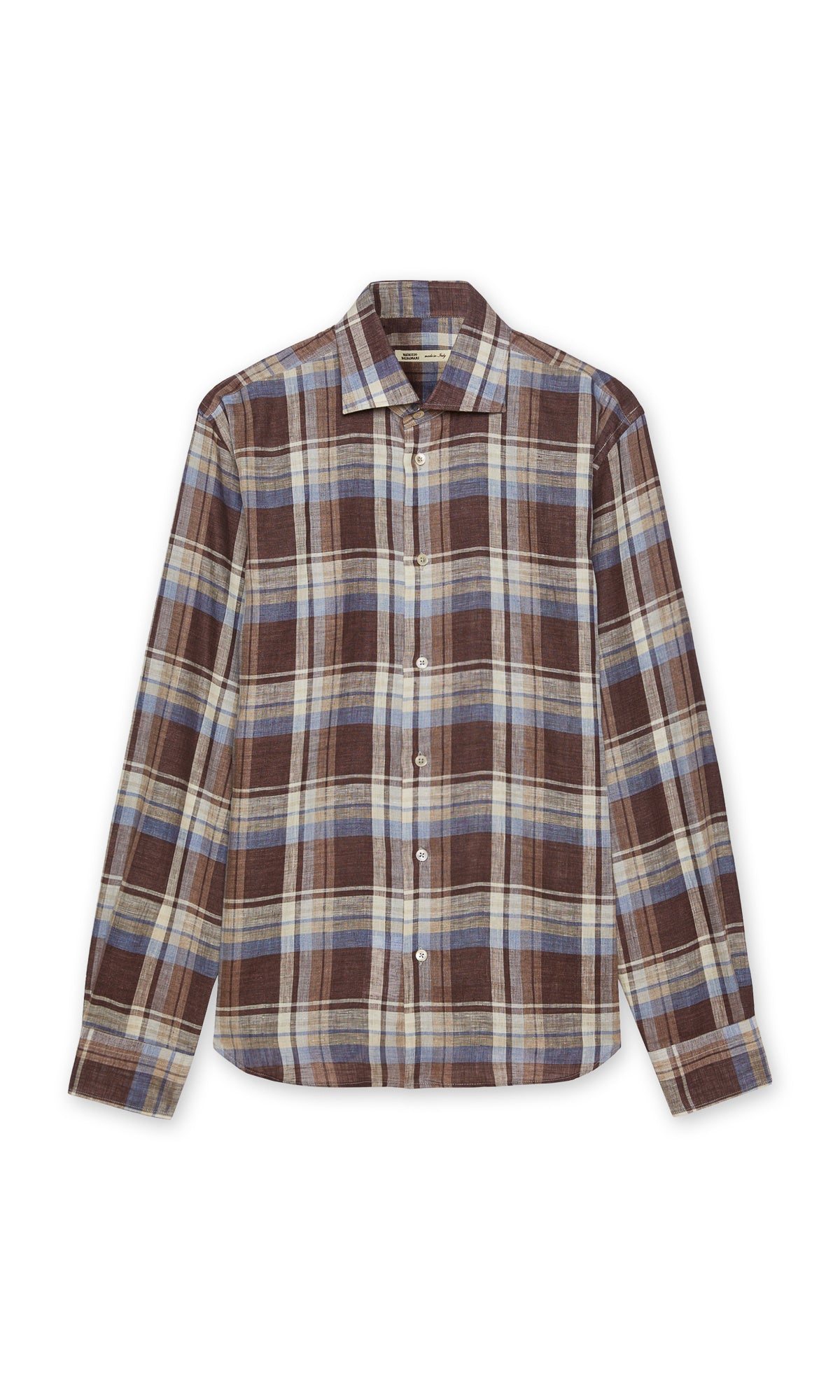 LARGE PLAID LINEN SHIRT - BROWN BLUE BEIGE