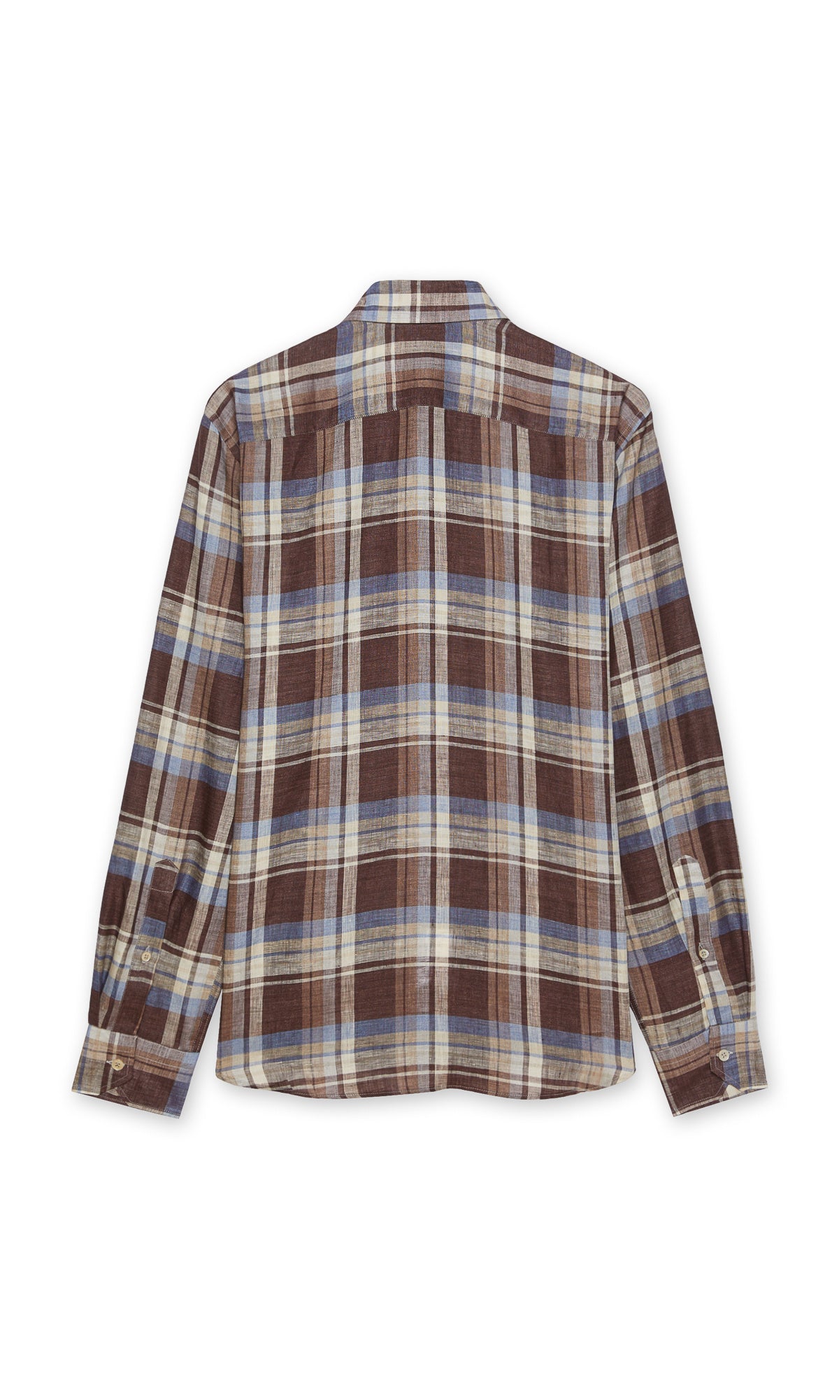 LARGE PLAID LINEN SHIRT - BROWN BLUE BEIGE