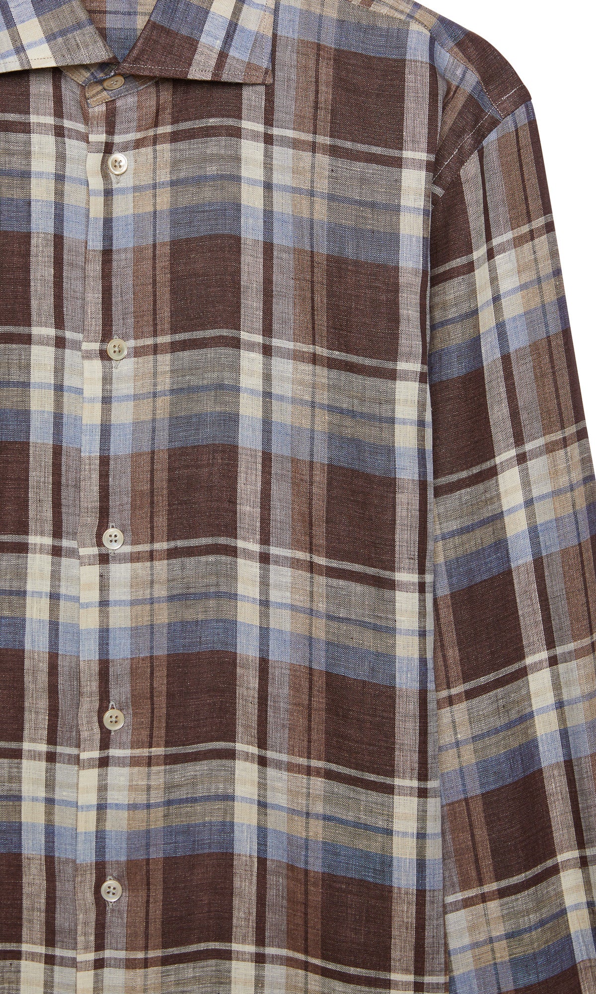 LARGE PLAID LINEN SHIRT - BROWN BLUE BEIGE