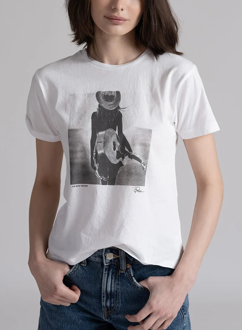 I'M WITH THE BAND MUSHIE TEE - WORN WHITE