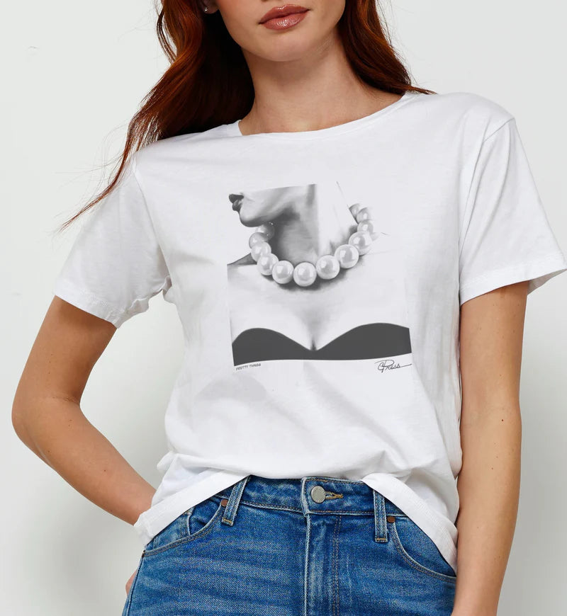 PRETTY THINGS MUSHIE TEE - WORN WHITE