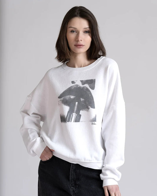 MY LIPS ARE SEALED COZY SWEATSHIRT - WORN WHITE