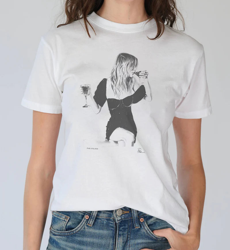 FIVE O'CLOCK MUSHIE TEE - WORN WHITE