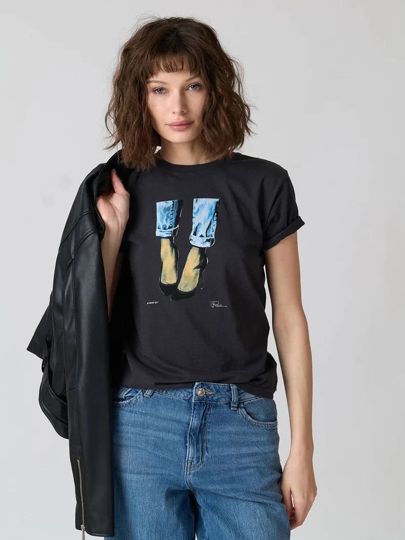 STAND BY MUSHIE TEE - WORN BLACK COLOR