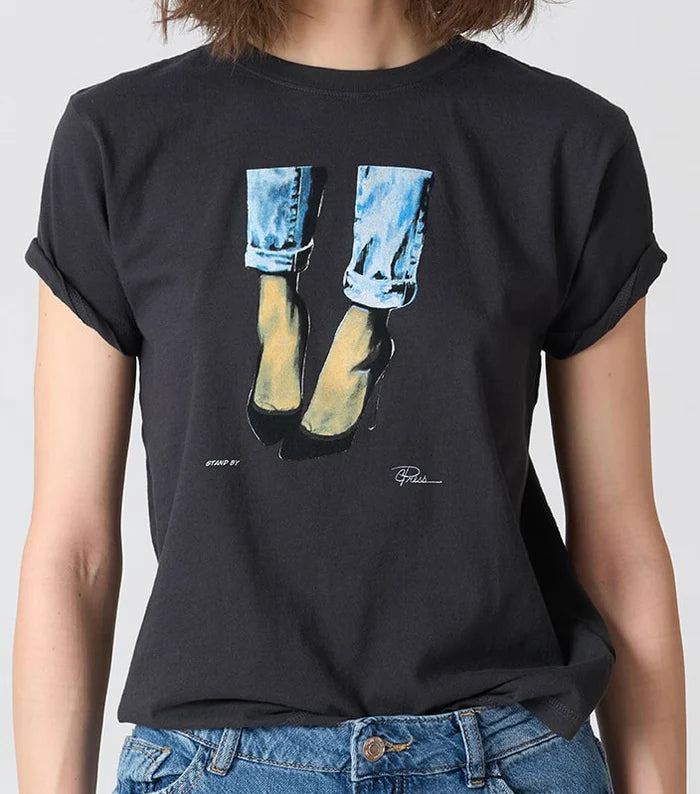 STAND BY MUSHIE TEE - WORN BLACK COLOR