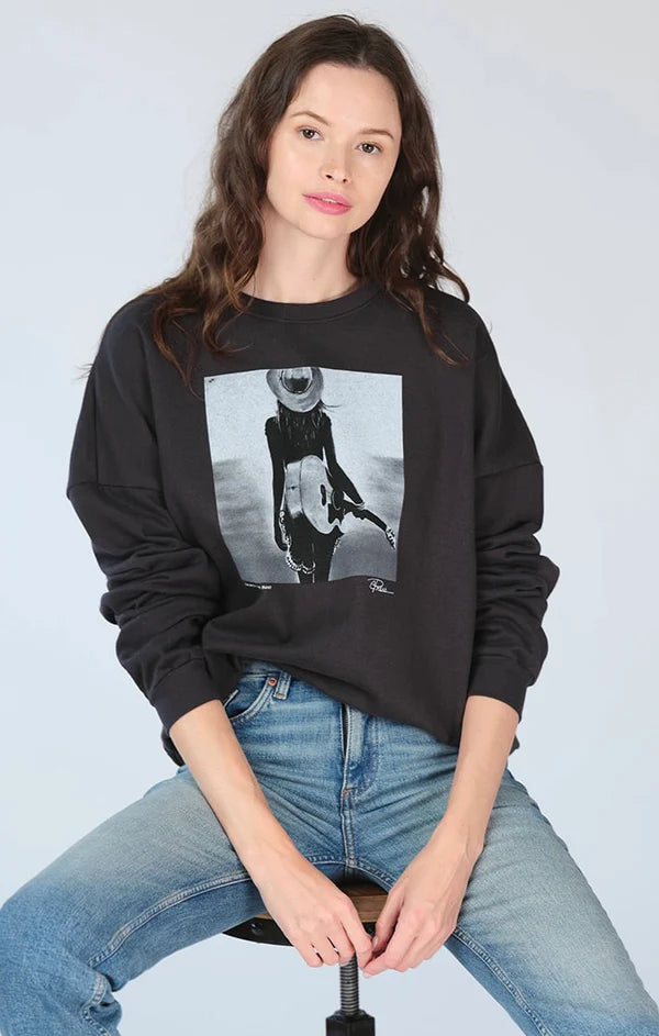 I'M WITH THE BAND COZY SWEATSHIRT - WORN BLACK