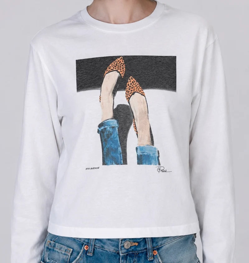 5TH AVE SUNDAY LONG SLEEVE TEE- WORN WHITE