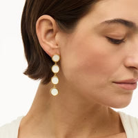 AMY FEATHER ROUND BEZEL DROP EARRINGS
