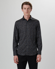SOFT TOUCH FLORAL PRINT SHAPED FIT SHIRT - ANTHRACITE
