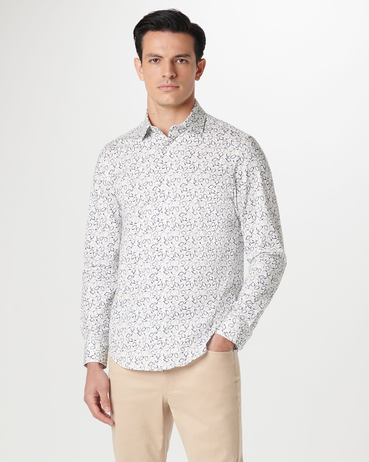 ABSTRACT PRINT 8 WAY STRETCH SHIRT - CHALK