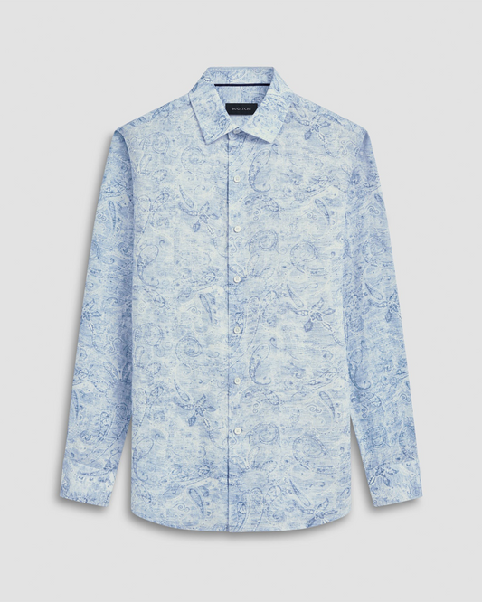 HEATHERED PAISLEY FINE LINEN SHAPED FIT SHIRT - AIR BLUE