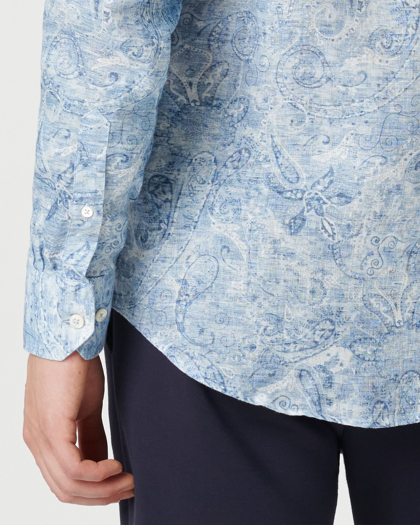 HEATHERED PAISLEY FINE LINEN SHAPED FIT SHIRT - AIR BLUE